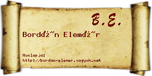 Bordán Elemér névjegykártya